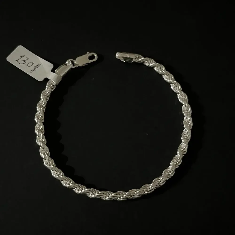 Esclava De Plata 925 Con Diseño Rope,925 Silver Bracelet With Rope Design - 9 In